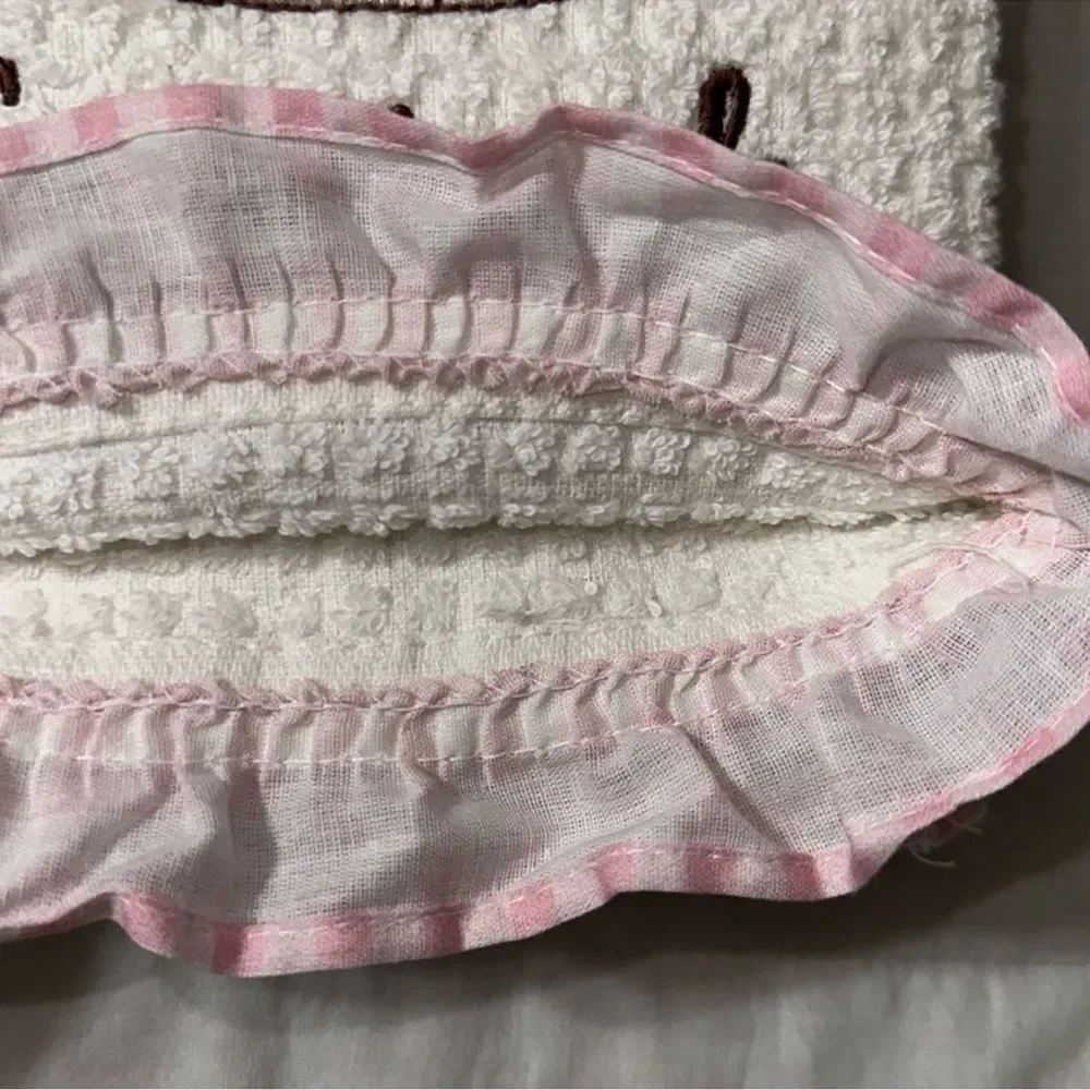 SHABBY CHIC White Pink Gingham Ivory Multi Quilted Pumpkin Ruffle Tea Towel Set